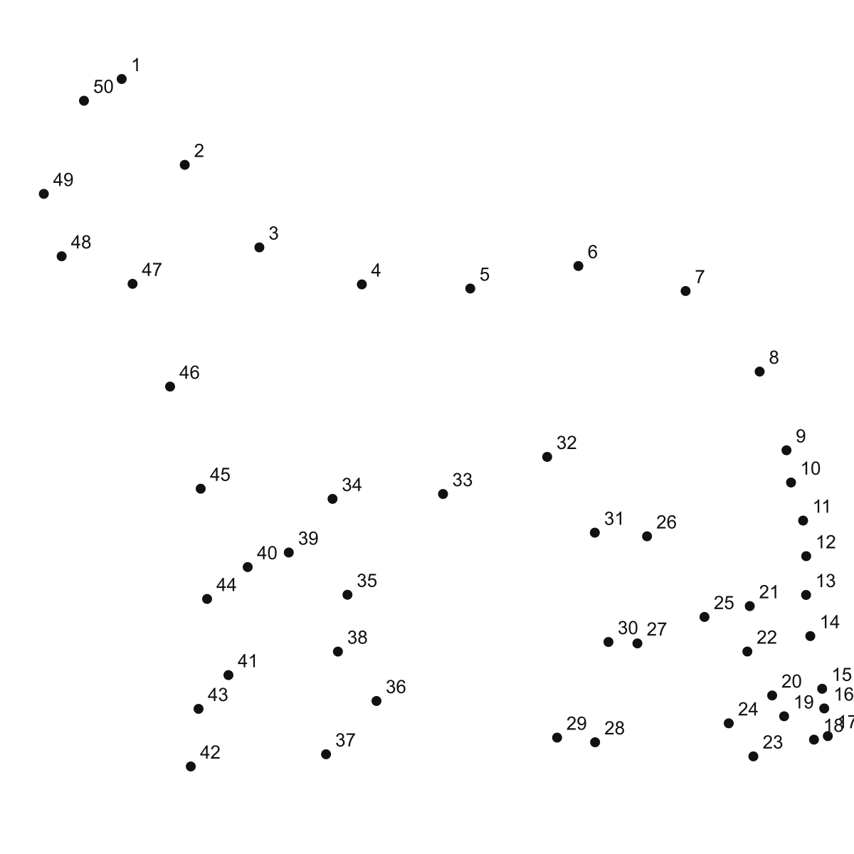 Left Facing Horse Silhouette dot to dot printable puzzle