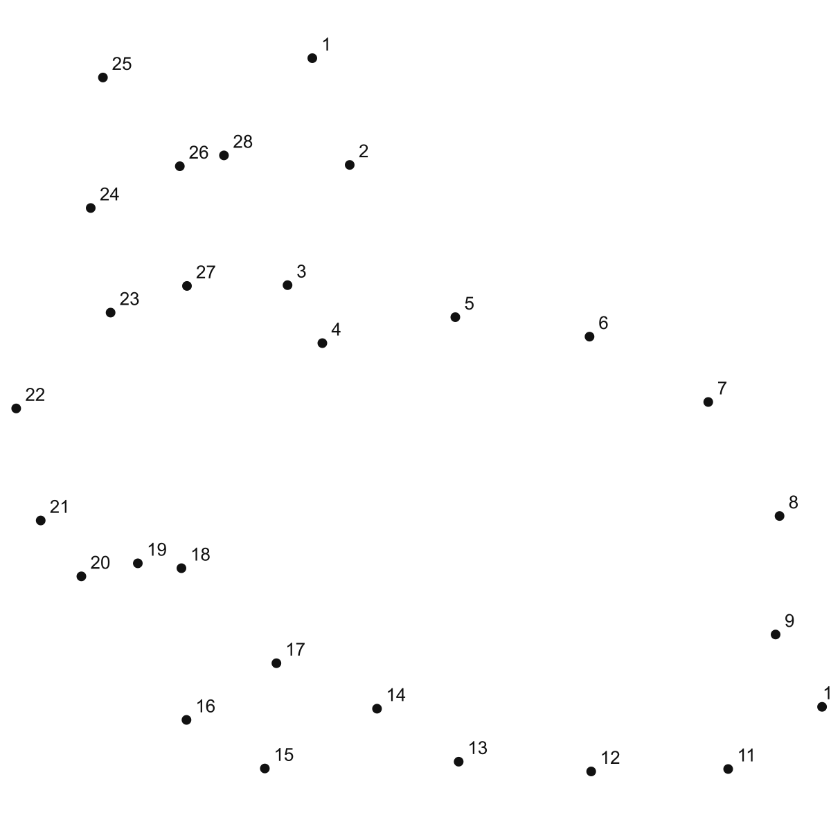 Simple Rabbit Outline dot to dot printable puzzle