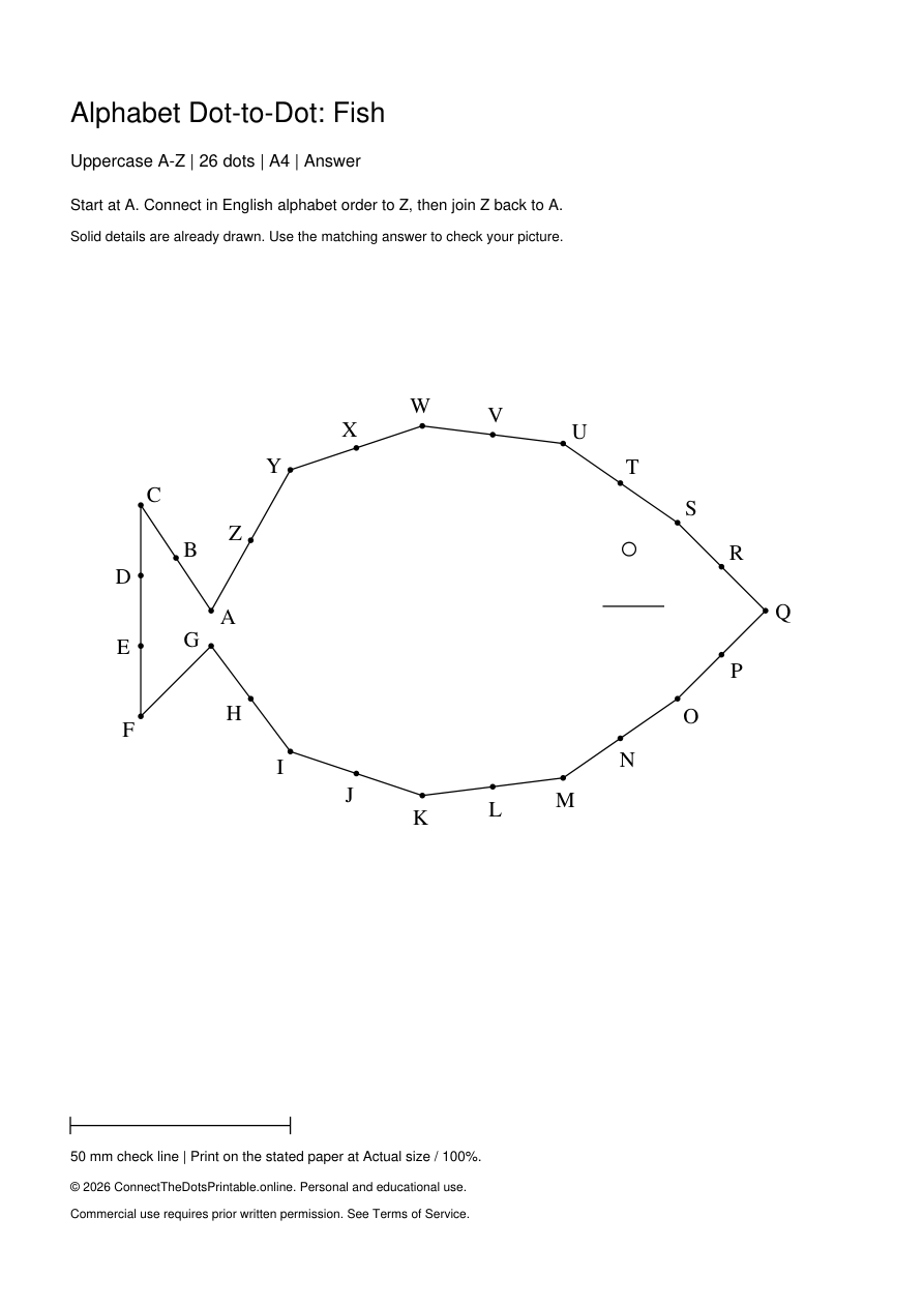 Fish uppercase A4 answer, same 26 points with the closed path drawn