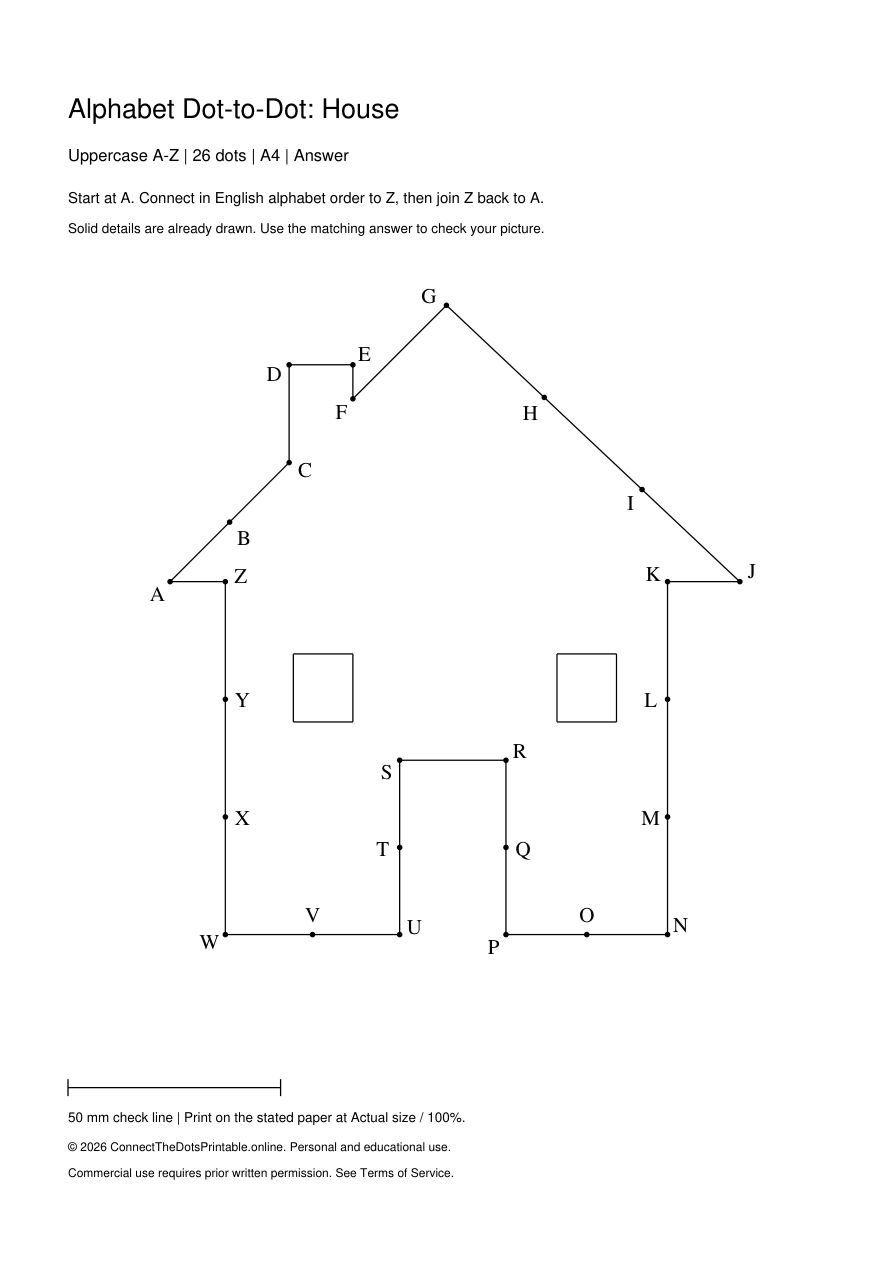 House uppercase A4 answer, same 26 points with the closed path drawn