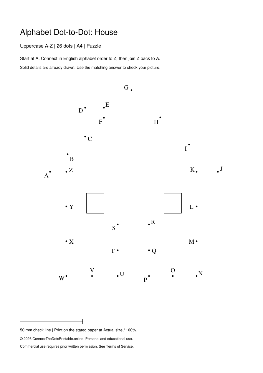 House uppercase A4 puzzle, rendered from its PDF