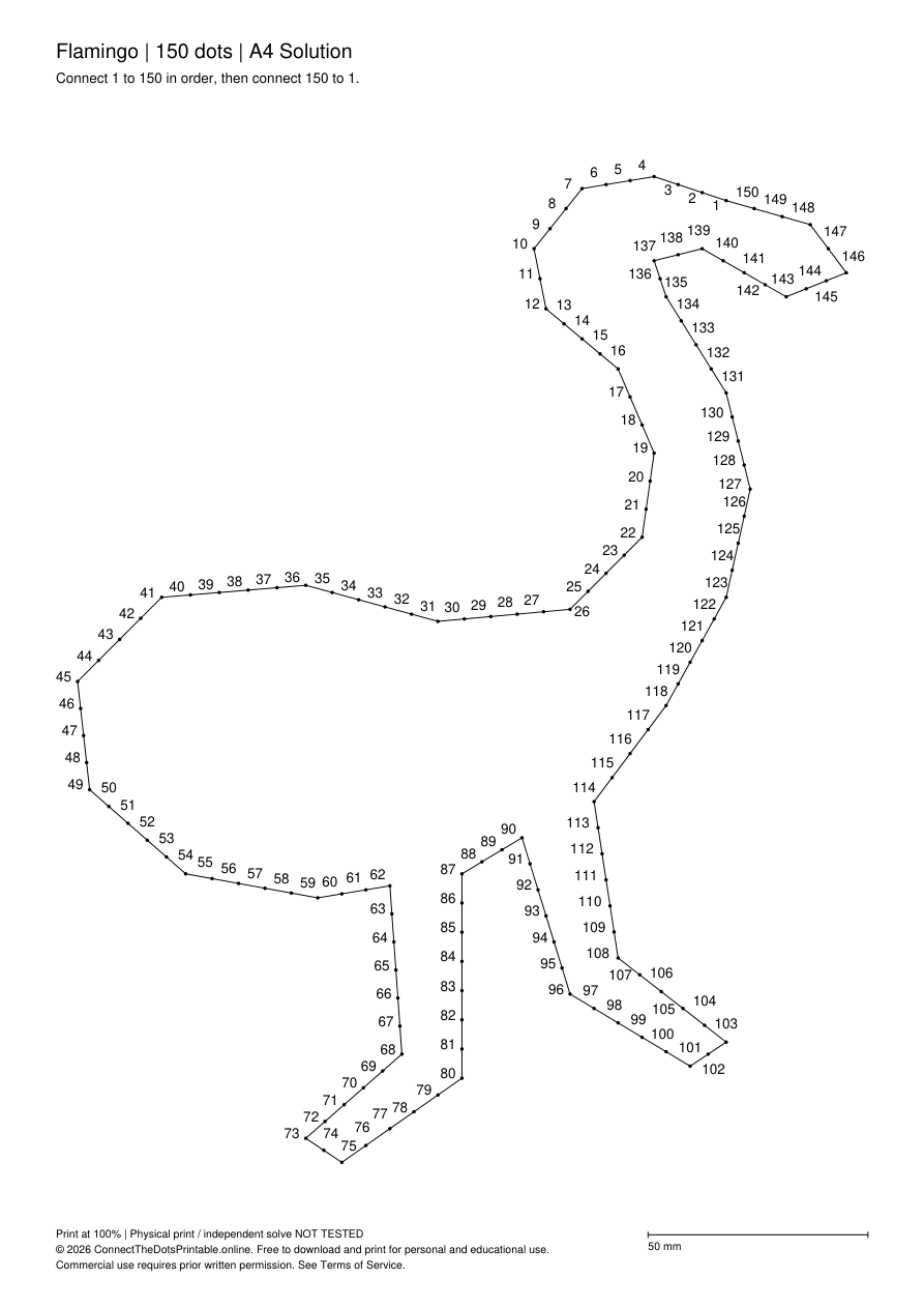 Flamingo answer joining the same 150 points in order and back to 1