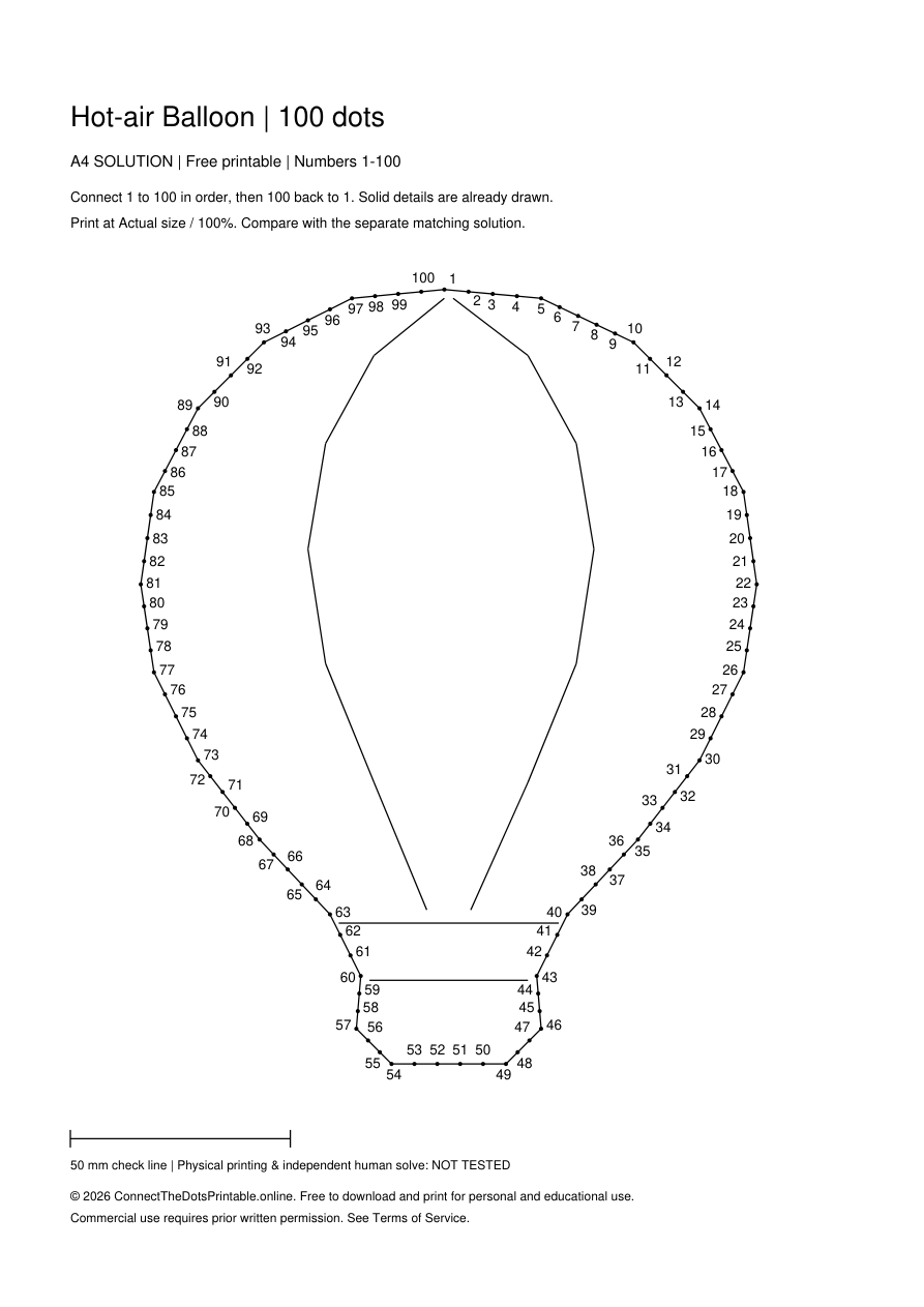 Hot-air Balloon A4 answer PDF preview, the same 100 points joined in order